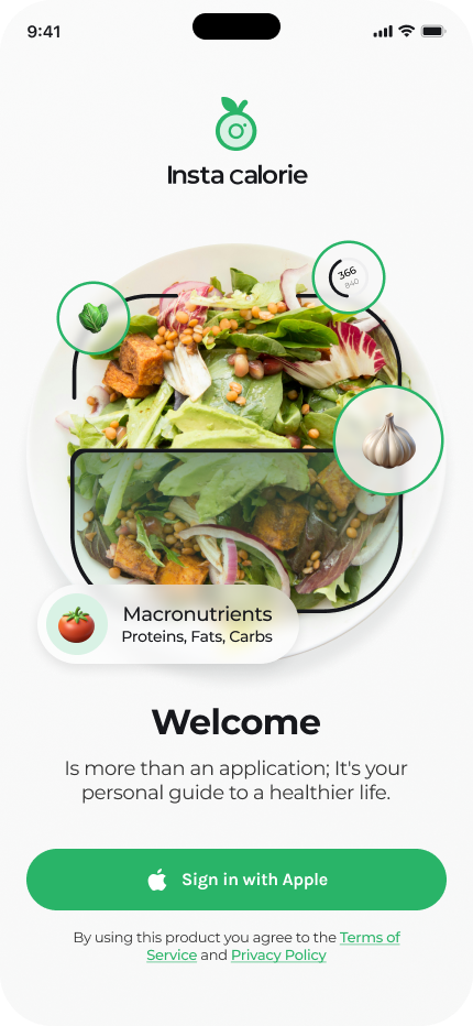 Instacalorie welcome screen
